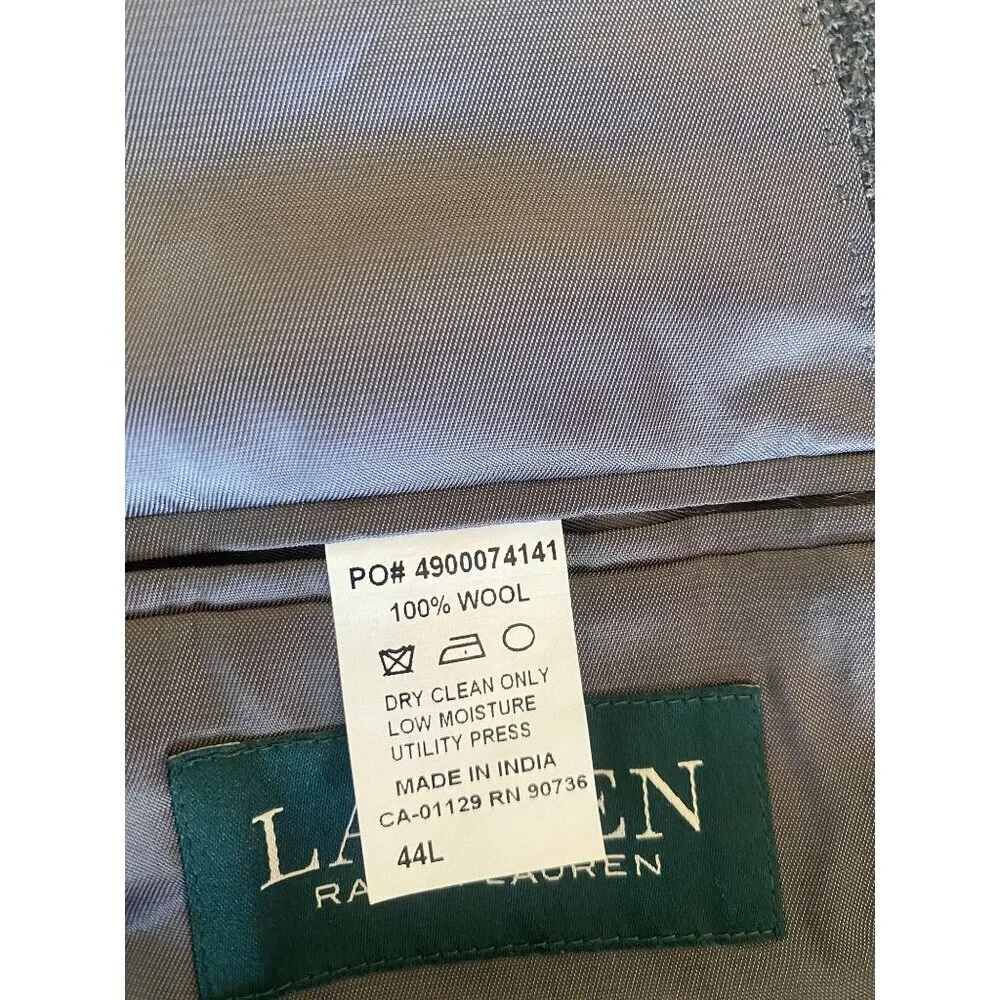 Lauren Ralph Lauren‎ Mens Gray Wool Blazer Size 44 Long Two Button Old Money